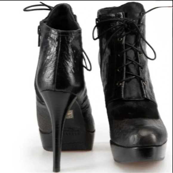 STUART WEITZMAN X RUSSELL & BROMLEY BLACK LEATHER HEELED PLATFORM ANKLE BOOTS 38 - Picture 5 of 12